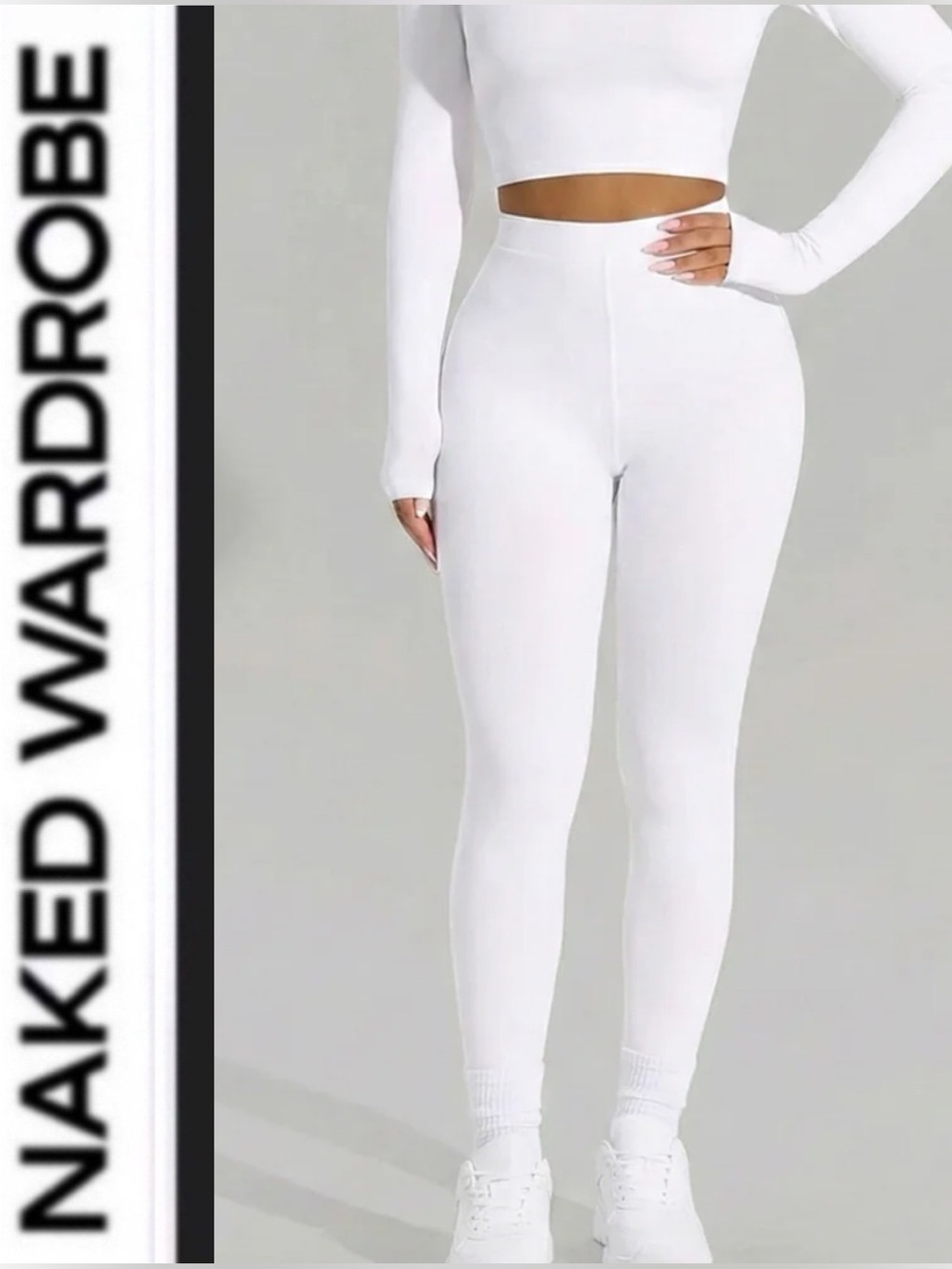 Naked Wardrobe 🤍 white Snatched ribbed High-Waist Leggings